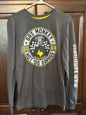2018-2020 Gas Monkey 2004 Sz M Long Sleeve Logo Tee - Charcoal with Yellow